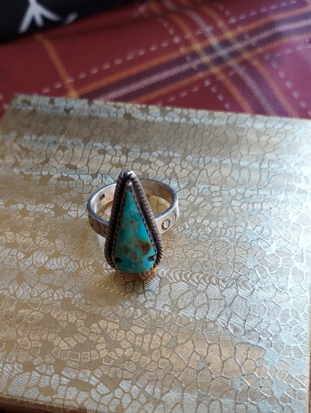 TurquoiseSterling Silver Ring Size 8 Native American - Picture 8 of 10